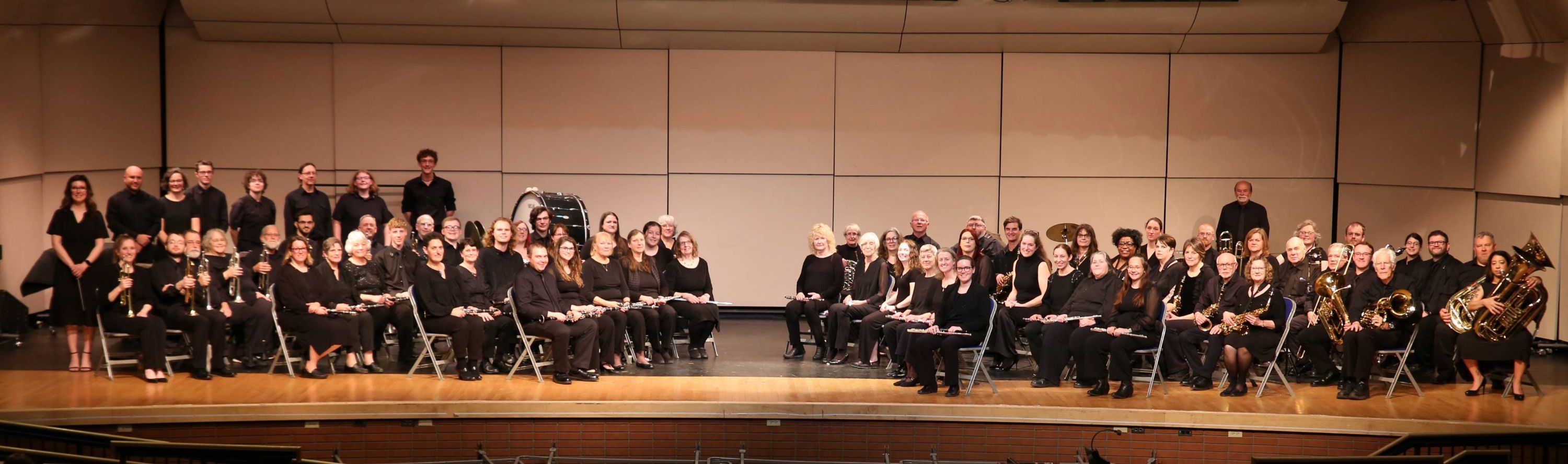 Schoharie Valley Concert Band musicians seated together on stage